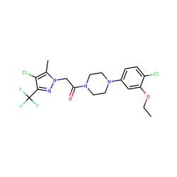 CCOc1cc(N2CCN(C(=O)Cn3nc(C(F)(F)F)c(Cl)c3C)CC2)ccc1Cl ZINC000095581077