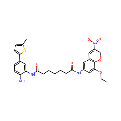 CCOc1cc(NC(=O)CCCCCC(=O)Nc2cc(-c3ccc(C)s3)ccc2N)cc2c1OCC([N+](=O)[O-])=C2 ZINC001772627404