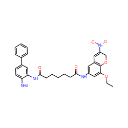 CCOc1cc(NC(=O)CCCCCC(=O)Nc2cc(-c3ccccc3)ccc2N)cc2c1OCC([N+](=O)[O-])=C2 ZINC001772572232