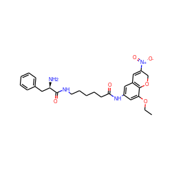 CCOc1cc(NC(=O)CCCCCNC(=O)[C@H](N)Cc2ccccc2)cc2c1OCC([N+](=O)[O-])=C2 ZINC001772638638