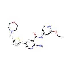 CCOc1cc(NC(=O)c2cc(-c3ccc(CN4CCOCC4)s3)cnc2N)ccn1 ZINC000150125884