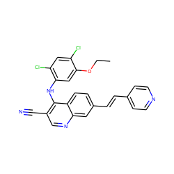 CCOc1cc(Nc2c(C#N)cnc3cc(/C=C/c4ccncc4)ccc23)c(Cl)cc1Cl ZINC000014945493