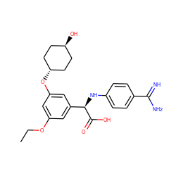 CCOc1cc(O[C@H]2CC[C@H](O)CC2)cc([C@@H](Nc2ccc(C(=N)N)cc2)C(=O)O)c1 ZINC000253673992