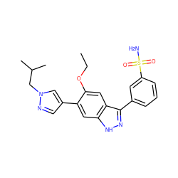 CCOc1cc2c(-c3cccc(S(N)(=O)=O)c3)n[nH]c2cc1-c1cnn(CC(C)C)c1 ZINC000096270042