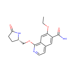 CCOc1cc2c(OC[C@@H]3CCC(=O)N3)nccc2cc1C(N)=O ZINC000584639854