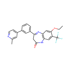 CCOc1cc2c(cc1C(F)(F)F)NC(=O)CC(c1cccc(-c3ccnc(C)c3)c1)=N2 ZINC000101383253