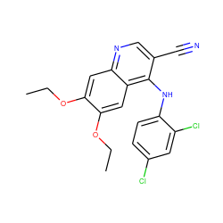 CCOc1cc2ncc(C#N)c(Nc3ccc(Cl)cc3Cl)c2cc1OCC ZINC000013862202