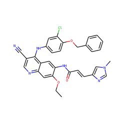 CCOc1cc2ncc(C#N)c(Nc3ccc(OCc4ccccc4)c(Cl)c3)c2cc1NC(=O)/C=C/c1cn(C)cn1 ZINC000028120519