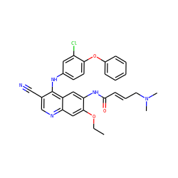 CCOc1cc2ncc(C#N)c(Nc3ccc(Oc4ccccc4)c(Cl)c3)c2cc1NC(=O)/C=C/CN(C)C ZINC000028121903