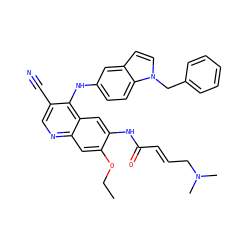 CCOc1cc2ncc(C#N)c(Nc3ccc4c(ccn4Cc4ccccc4)c3)c2cc1NC(=O)/C=C/CN(C)C ZINC000028119574
