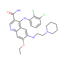 CCOc1cc2ncc(C(N)=O)c(Nc3cccc(Cl)c3Cl)c2cc1NCCN1CCCCC1 ZINC000040919080