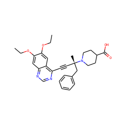 CCOc1cc2ncnc(C#C[C@@](C)(Cc3ccccc3)N3CCC(C(=O)O)CC3)c2cc1OCC ZINC000028951238