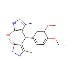 CCOc1ccc([C@@H](c2c(C)n[nH]c2O)c2c(C)[nH][nH]c2=O)cc1OC ZINC000006389443