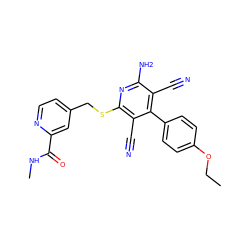 CCOc1ccc(-c2c(C#N)c(N)nc(SCc3ccnc(C(=O)NC)c3)c2C#N)cc1 ZINC000144005815