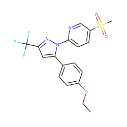 CCOc1ccc(-c2cc(C(F)(F)F)nn2-c2ccc(S(C)(=O)=O)cn2)cc1 ZINC000013588343