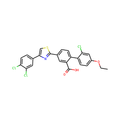 CCOc1ccc(-c2ccc(-c3nc(-c4ccc(Cl)c(Cl)c4)cs3)cc2C(=O)O)c(Cl)c1 ZINC000204964767