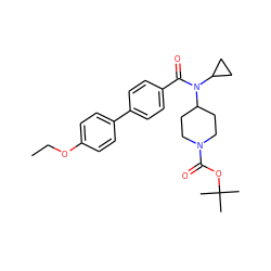 CCOc1ccc(-c2ccc(C(=O)N(C3CC3)C3CCN(C(=O)OC(C)(C)C)CC3)cc2)cc1 ZINC000223648923