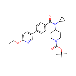 CCOc1ccc(-c2ccc(C(=O)N(C3CC3)C3CCN(C(=O)OC(C)(C)C)CC3)cc2)cn1 ZINC000223649238