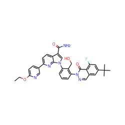 CCOc1ccc(-c2ccc3c(C(N)=O)cn(-c4cccc(-n5ncc6cc(C(C)(C)C)cc(F)c6c5=O)c4CO)c3n2)cn1 ZINC000143533121