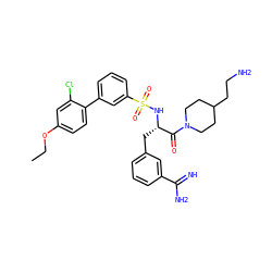 CCOc1ccc(-c2cccc(S(=O)(=O)N[C@@H](Cc3cccc(C(=N)N)c3)C(=O)N3CCC(CCN)CC3)c2)c(Cl)c1 ZINC000169323423