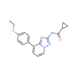 CCOc1ccc(-c2cccn3nc(NC(=O)C4CC4)nc23)cc1 ZINC000146456199