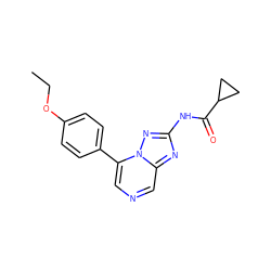 CCOc1ccc(-c2cncc3nc(NC(=O)C4CC4)nn23)cc1 ZINC000299822309