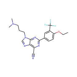 CCOc1ccc(-c2nc(C#N)c3ncn(CCCN(C)C)c3n2)cc1C(F)(F)F ZINC000058494014