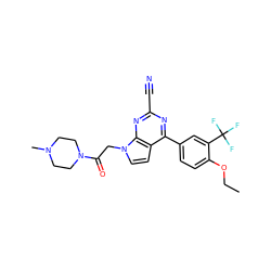 CCOc1ccc(-c2nc(C#N)nc3c2ccn3CC(=O)N2CCN(C)CC2)cc1C(F)(F)F ZINC001772581606