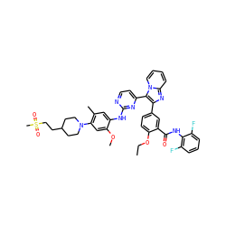 CCOc1ccc(-c2nc3ccccn3c2-c2ccnc(Nc3cc(C)c(N4CCC(CCS(C)(=O)=O)CC4)cc3OC)n2)cc1C(=O)Nc1c(F)cccc1F ZINC000165084955