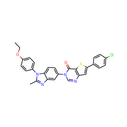 CCOc1ccc(-n2c(C)nc3cc(-n4cnc5cc(-c6ccc(Cl)cc6)sc5c4=O)ccc32)cc1 ZINC000040568481