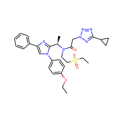 CCOc1ccc(-n2cc(-c3ccccc3)nc2[C@@H](C)N(CCS(=O)(=O)CC)C(=O)Cn2nnc(C3CC3)n2)cc1 ZINC000029129528