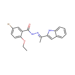 CCOc1ccc(Br)cc1C(=O)N/N=C(\C)c1cc2ccccc2[nH]1 ZINC000095561895