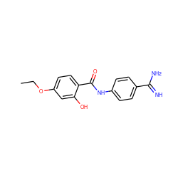 CCOc1ccc(C(=O)Nc2ccc(C(=N)N)cc2)c(O)c1 ZINC000013444411