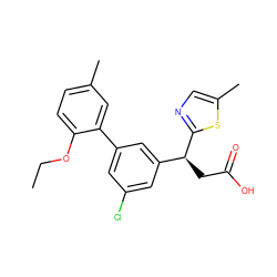 CCOc1ccc(C)cc1-c1cc(Cl)cc([C@H](CC(=O)O)c2ncc(C)s2)c1 ZINC001772599541