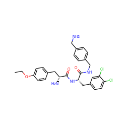 CCOc1ccc(C[C@@H](N)C(=O)N[C@@H](Cc2ccc(Cl)c(Cl)c2)C(=O)NCc2ccc(CN)cc2)cc1 ZINC000206306513