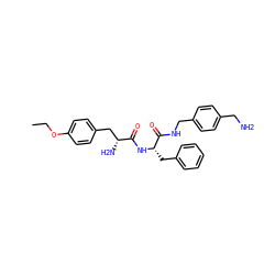 CCOc1ccc(C[C@@H](N)C(=O)N[C@@H](Cc2ccccc2)C(=O)NCc2ccc(CN)cc2)cc1 ZINC000206311539