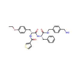 CCOc1ccc(C[C@@H](NC(=O)c2ccsc2)C(=O)N[C@@H](Cc2ccccc2)C(=O)NCc2ccc(CN)cc2)cc1 ZINC000206316846