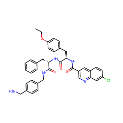 CCOc1ccc(C[C@@H](NC(=O)c2cnc3cc(Cl)ccc3c2)C(=O)N[C@@H](Cc2ccccc2)C(=O)NCc2ccc(CN)cc2)cc1 ZINC001772615236