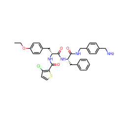 CCOc1ccc(C[C@@H](NC(=O)c2sccc2Cl)C(=O)N[C@@H](Cc2ccccc2)C(=O)NCc2ccc(CN)cc2)cc1 ZINC000206140515