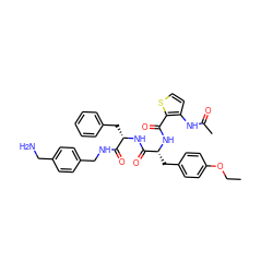 CCOc1ccc(C[C@@H](NC(=O)c2sccc2NC(C)=O)C(=O)N[C@@H](Cc2ccccc2)C(=O)NCc2ccc(CN)cc2)cc1 ZINC000206321505