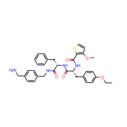 CCOc1ccc(C[C@@H](NC(=O)c2sccc2OC)C(=O)N[C@@H](Cc2ccccc2)C(=O)NCc2ccc(CN)cc2)cc1 ZINC001772615384