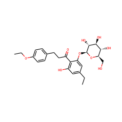 CCOc1ccc(CCC(=O)c2c(O)cc(CC)cc2O[C@@H]2O[C@H](CO)[C@@H](O)[C@H](O)[C@H]2O)cc1 ZINC000028385267