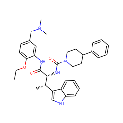 CCOc1ccc(CN(C)C)cc1NC(=O)[C@H](NC(=O)N1CCC(c2ccccc2)CC1)[C@@H](C)c1c[nH]c2ccccc12 ZINC000139885802