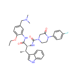 CCOc1ccc(CN(C)C)cc1NC(=O)[C@H](NC(=O)N1CCN(c2ccc(F)cc2)C(=O)C1)[C@@H](C)c1c[nH]c2ccccc12 ZINC000140224009