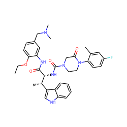 CCOc1ccc(CN(C)C)cc1NC(=O)[C@H](NC(=O)N1CCN(c2ccc(F)cc2C)C(=O)C1)[C@@H](C)c1c[nH]c2ccccc12 ZINC000140145333