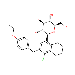 CCOc1ccc(Cc2cc([C@@H]3O[C@H](CO)[C@@H](O)[C@H](O)[C@H]3O)c3c(c2Cl)CCCC3)cc1 ZINC000214177957