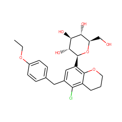 CCOc1ccc(Cc2cc([C@@H]3O[C@H](CO)[C@@H](O)[C@H](O)[C@H]3O)c3c(c2Cl)CCCO3)cc1 ZINC000142229731