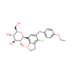 CCOc1ccc(Cc2cc([C@@H]3O[C@H](CO)[C@@H](O)[C@H](O)[C@H]3O)c3c(c2Cl)CCO3)cc1 ZINC000206068892