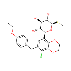 CCOc1ccc(Cc2cc([C@@H]3O[C@H](SC)[C@@H](O)[C@H](O)[C@H]3O)c3c(c2Cl)OCCO3)cc1 ZINC000206066990