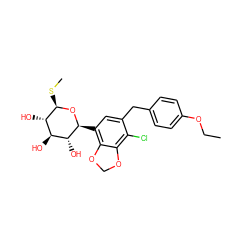 CCOc1ccc(Cc2cc([C@@H]3O[C@H](SC)[C@@H](O)[C@H](O)[C@H]3O)c3c(c2Cl)OCO3)cc1 ZINC000214200518